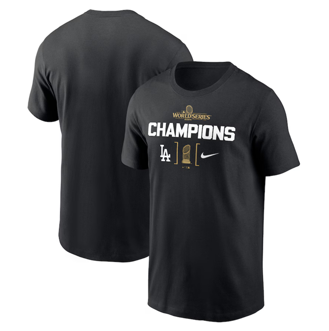 Men's Black Los Angeles Dodgers 2024 World Series Champions Trophy T-Shirt